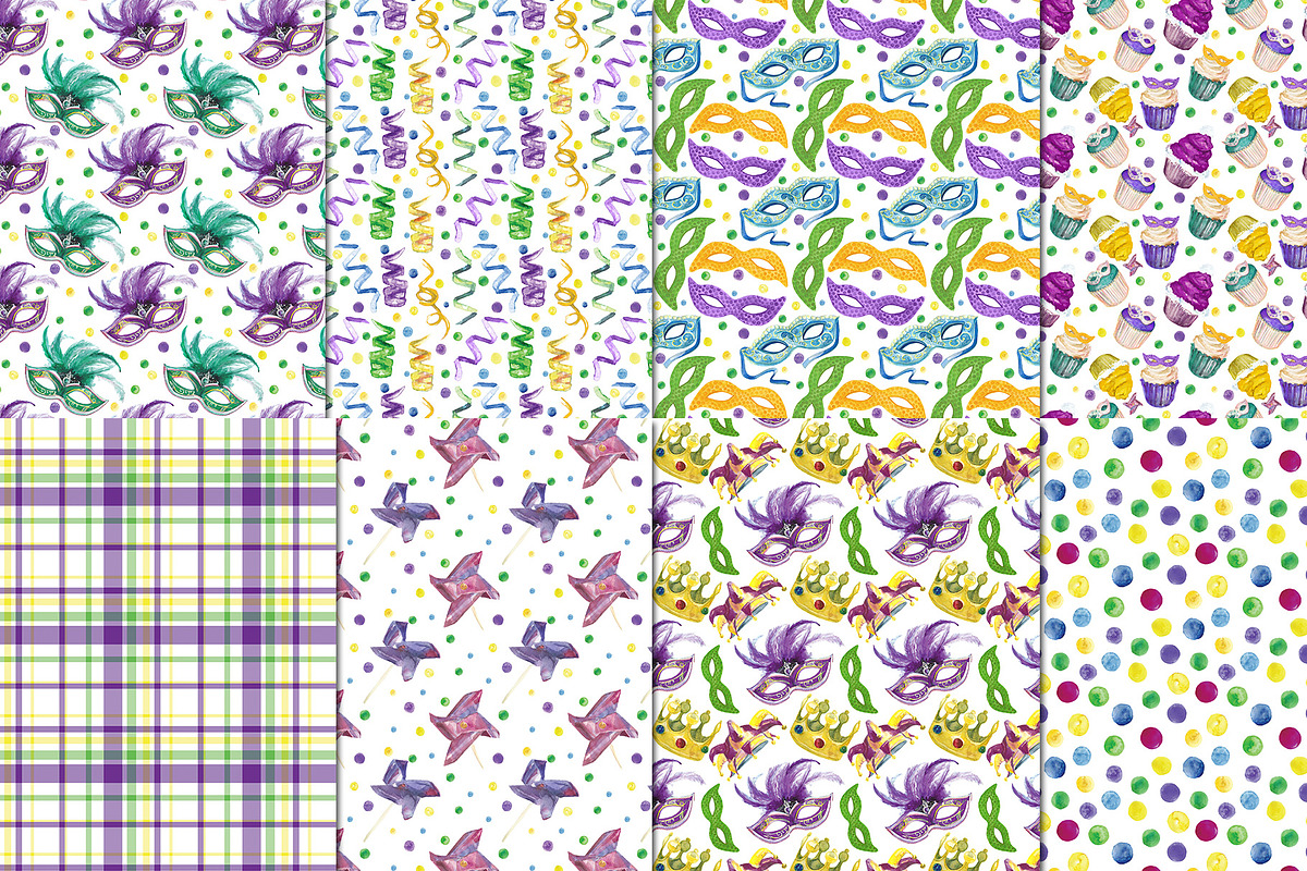 Mardi Gras watercolor set, an Illustration by DollyPotterson (Photo 6 of 7)