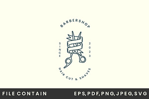 barbershop line art logo vector, a Branding & Logo Template by SD 22