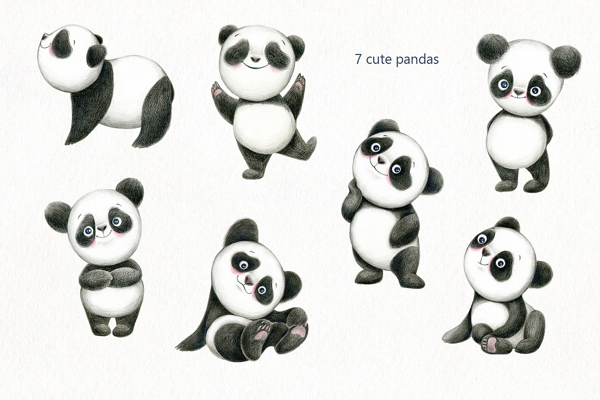 Funny Panda - color pencil clipart, an Animal Illustration by KatsiarynaKa (Photo 2 of 16)
