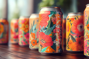 Floral cans for trendy beverages, a Photo by Pavel_design