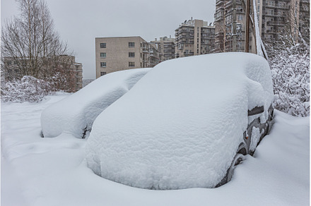 Vehicles covered with snow in the, a Nature Photo by Lukas Jonaitis SHOP