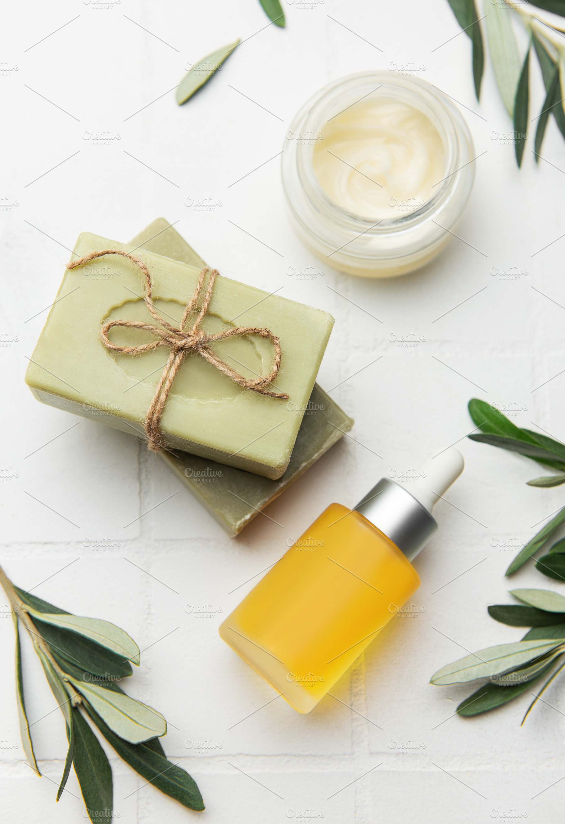 Natural olive oil cosmetic products promoting healthy lifestyle, a Health & Medical Photo by Olena Rudo