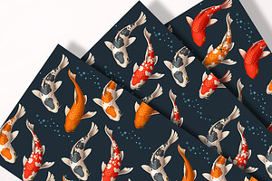 Koi Carps Seamless Patterns