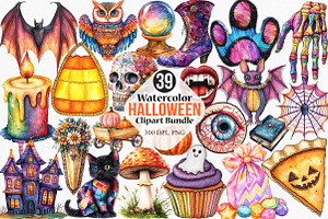 Watercolor Halloween Clipart Bundle, an Illustration by Canvas Craft
