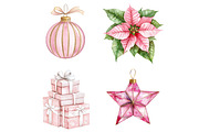 Watercolour Pink Christmas Clipart, a Seasonal Illustration by CitraGraphics (Thumbnail 6 of 7)
