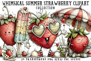 Whimsical Summer Strawberry Clipart, an Illustration by OK Design