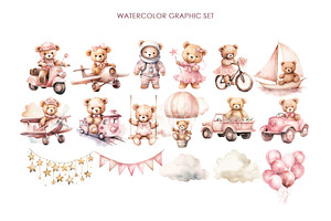 Watercolor Pink Teddy Bear Clipart