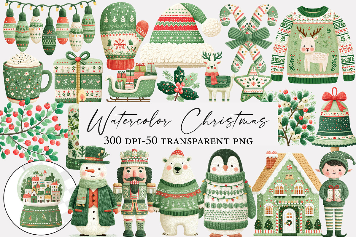 Watercolor Christmas clipart, an Illustration by Designworld (Photo 1 of 5)