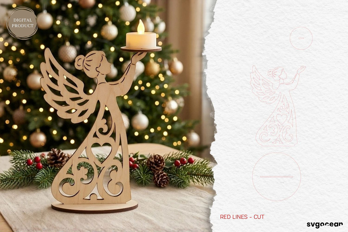 Christmas Angel Candle Holders SVG, a Decorative Illustration by svgocean (Photo 8 of 14)