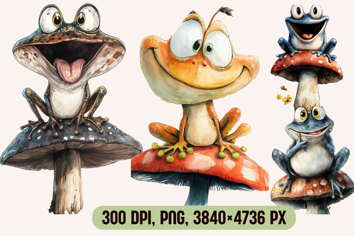 Watercolor Cartoon Frog Illustration, an Animal Illustration by PrintHaven Designs (Photo 7 of 10)