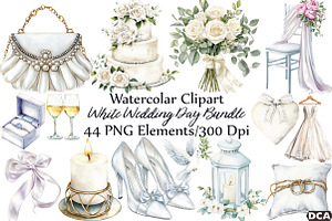 White Wedding Day Clipart, an Illustration by DreamCafeArt