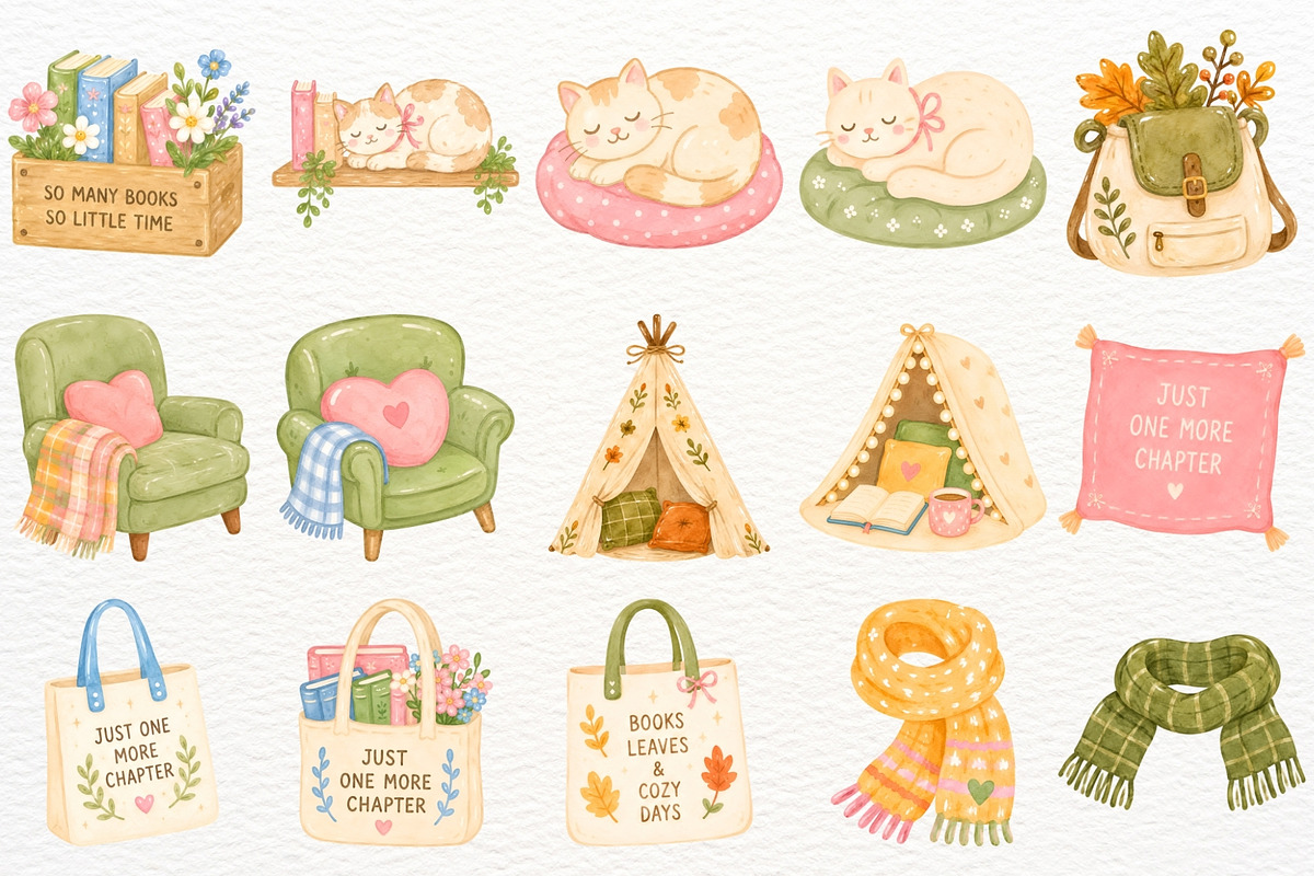 Books Lover Fall Clipart Autumn PNG, a Seasonal Illustration by SugarCloudStudioArt (Photo 4 of 6)