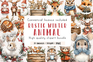 Rustic Winter Animal Clipart Bundle, an Illustration by CreationArt