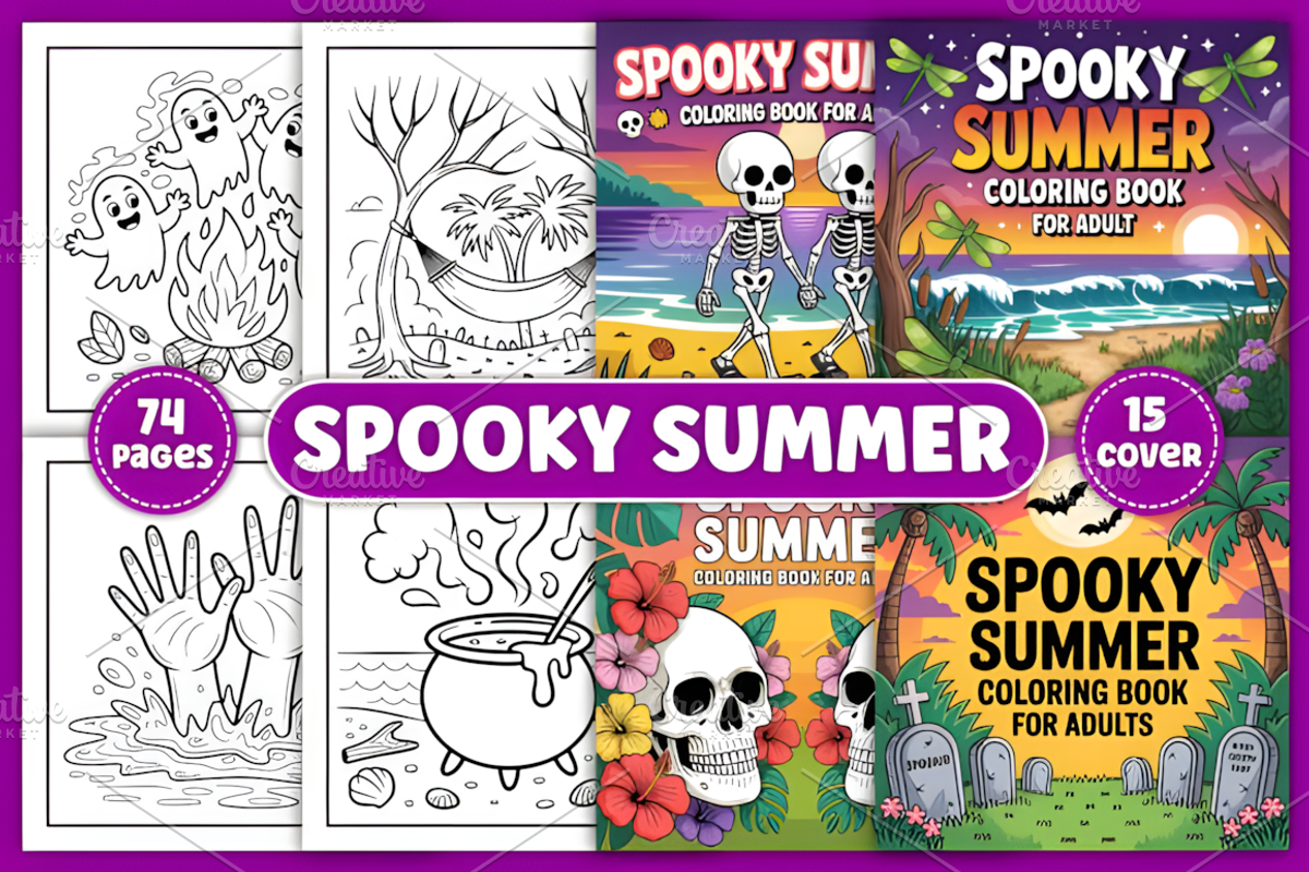 Spooky Summer Coloring Page, a Seasonal Illustration by Coco Bloom (Photo 1 of 4)