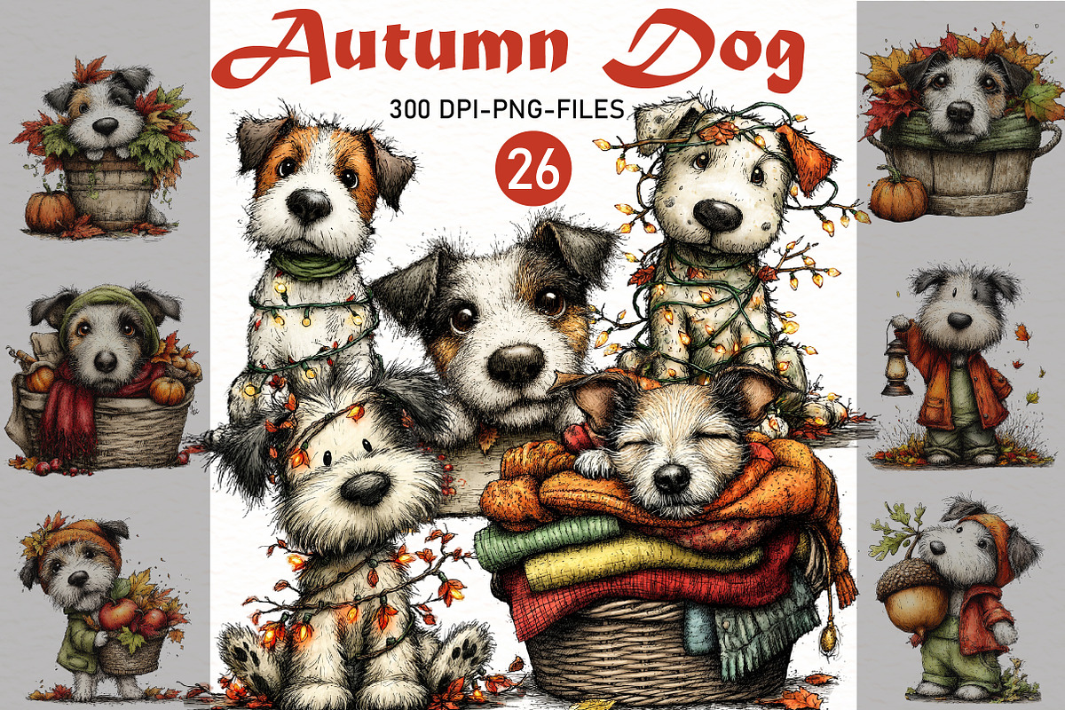 Quirky Autumn Dog Clipart, a Seasonal Illustration by Designworld (Photo 1 of 10)