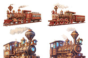 Watercolor Vector Steampunk Trains, a Transportation Illustration by Design Scotch (Thumbnail 5 of 7)