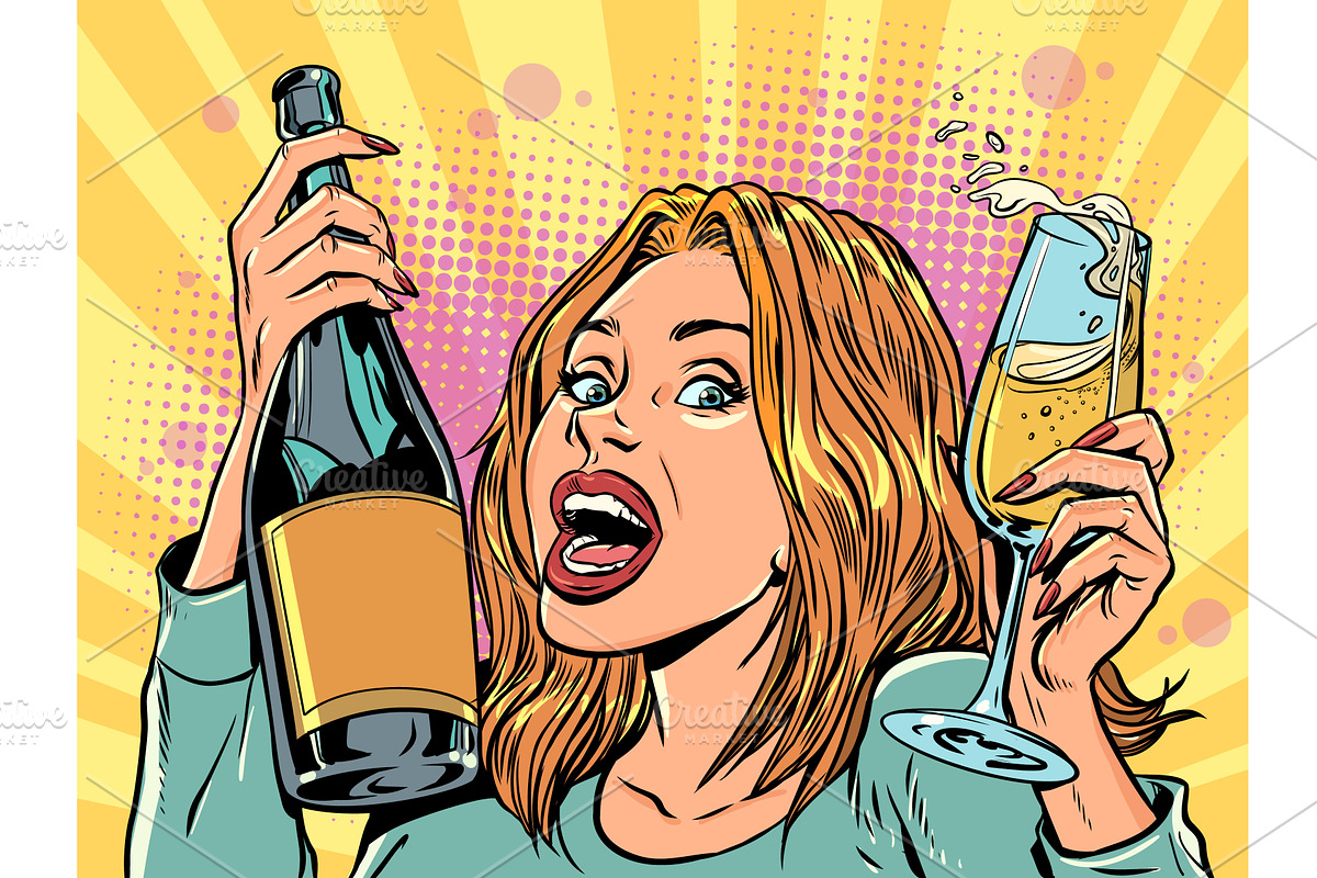 Pop Art Retro Woman rejoices with, a Person Illustration by studiostoks