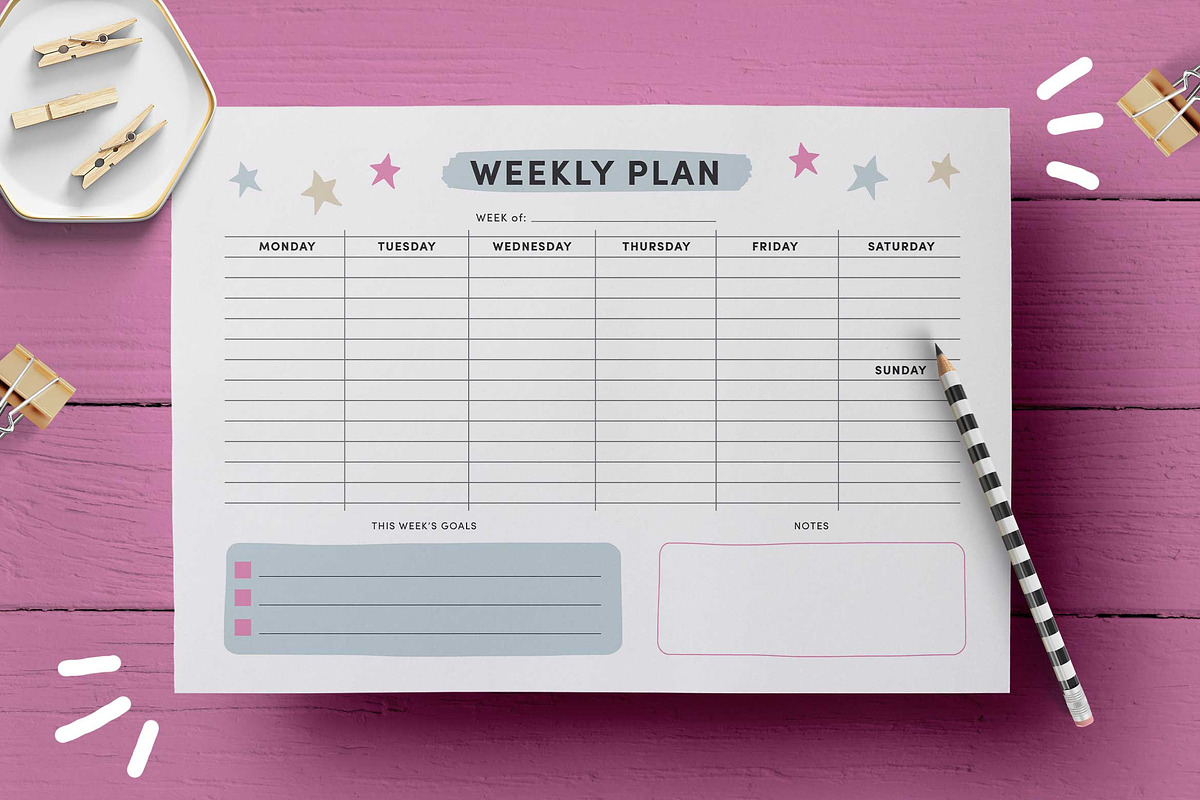 Weekly Planner Page Template, a Stationery Template by ClementineCreative (Photo 1 of 4)