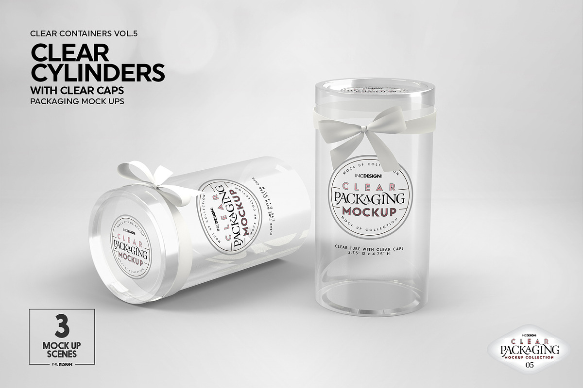 Clear Cylinders Clear Caps Mockups, a Packaging Mockup by INCDesign (Photo 13 of 14)