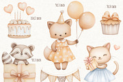 Happy Birthday Watercolor Clipart, an Animal Illustration by ekossa_art (Thumbnail 4 of 6)