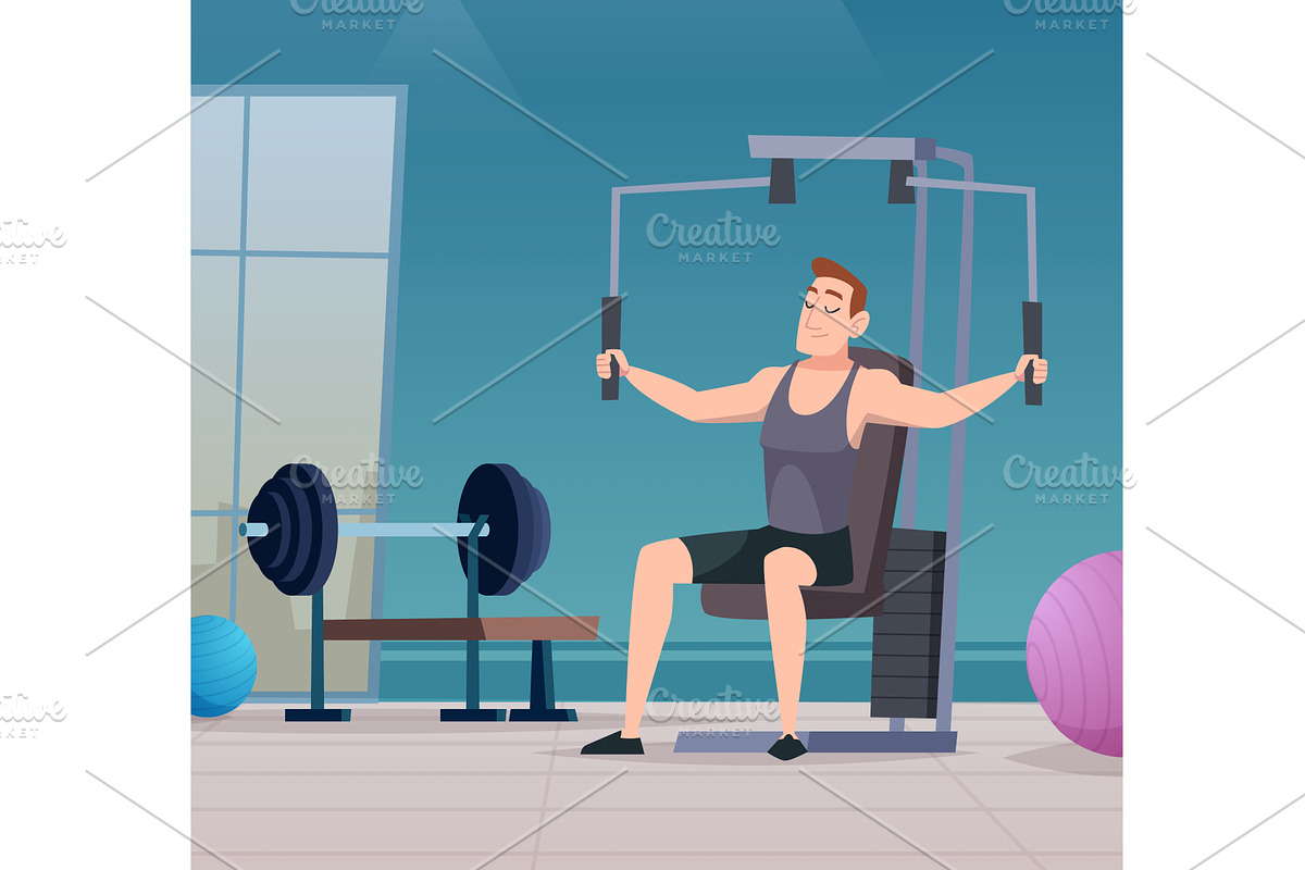 Gym. Man does exercises on his, a Sport Illustration by Onyx