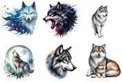 Watercolor Wolf Clipart Bundle, an Illustration by DreamArtGraphic (Thumbnail 2 of 6)
