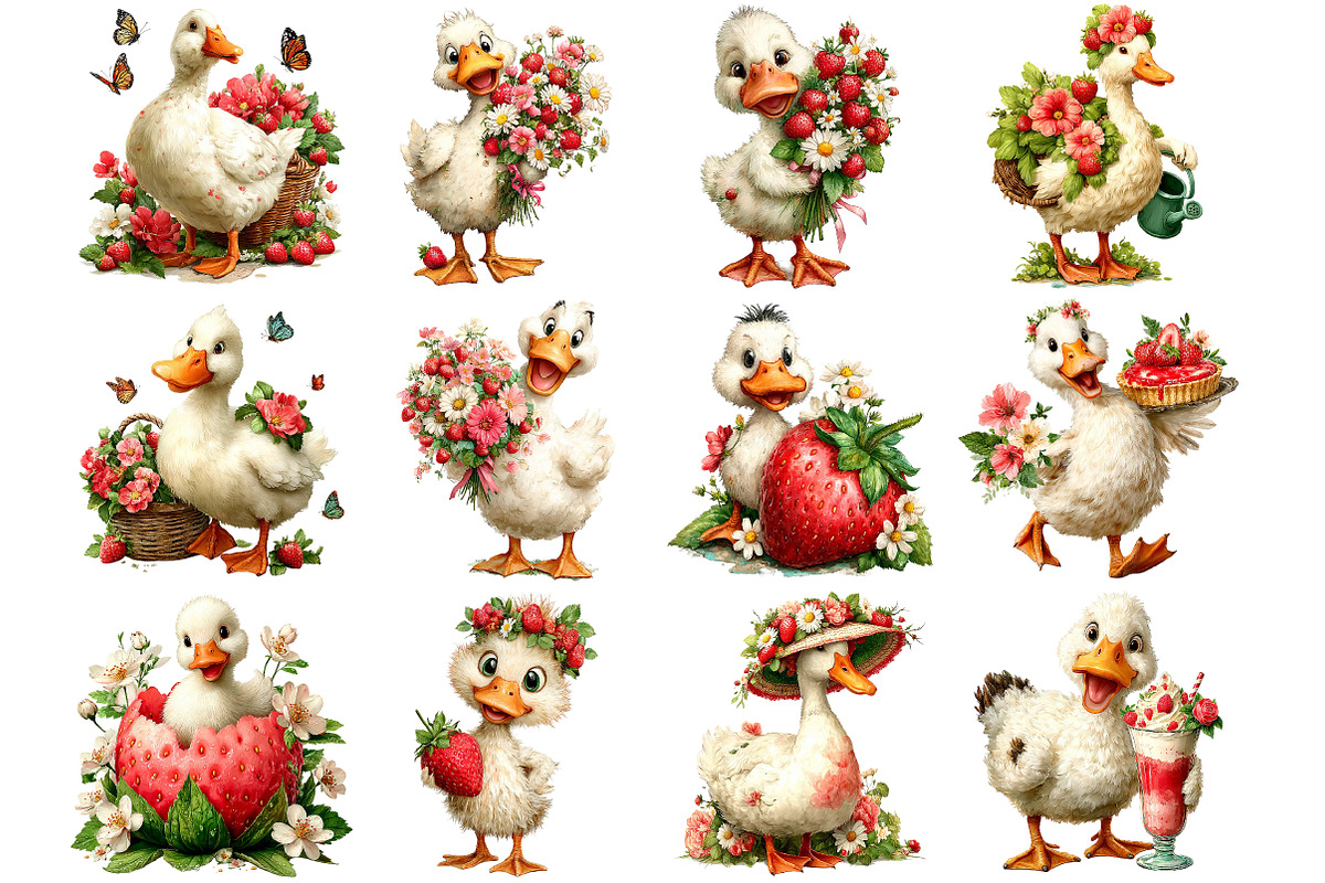Whimsical Goose Strawberry Clipart, an Animal Illustration by Craft Nest (Photo 5 of 5)