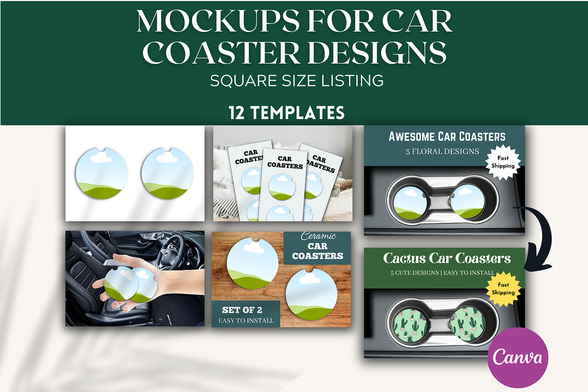Canva Car Coaster Mockup, a Merchandise Mockup by Joy Thrive Studio (Photo 1 of 3)