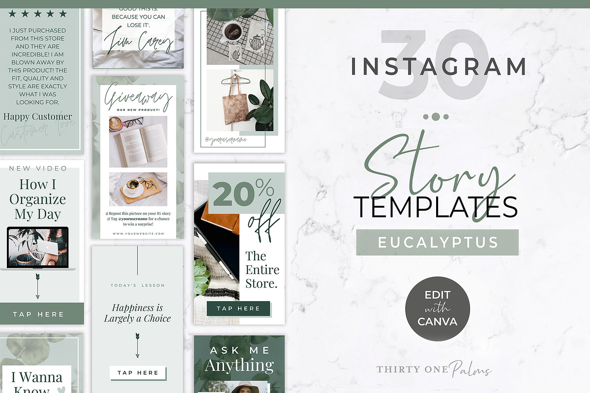 Instagram Stories for Canva | Green, a Social Media Template by Thirty One Palms Studio (Photo 1 of 8)