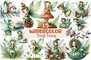 Watercolor  Forest Fairies Clipart, an Illustration by Designworld