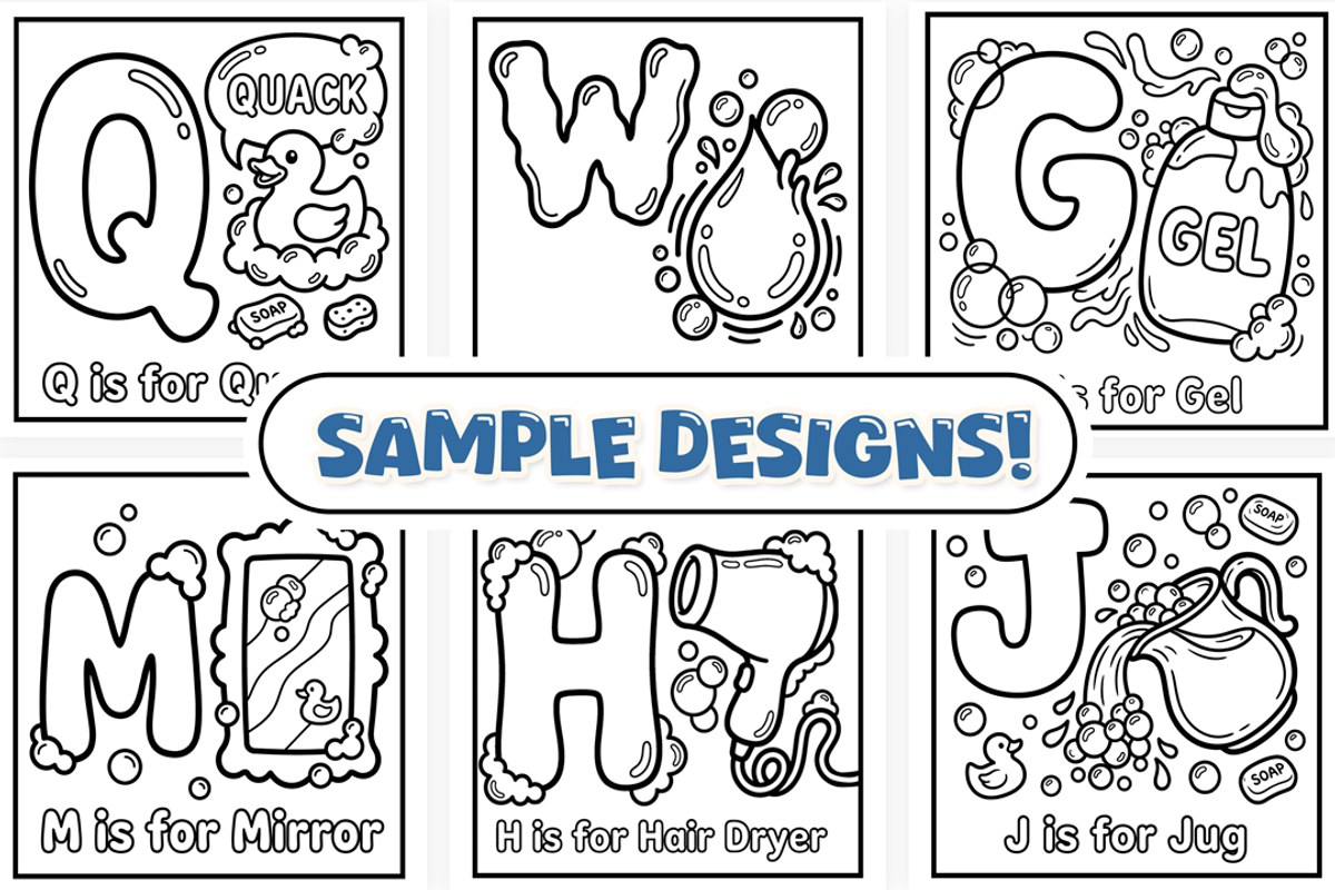 Bath Time ABC Coloring Book, an Object Illustration by Craftsbeefy (Photo 2 of 4)