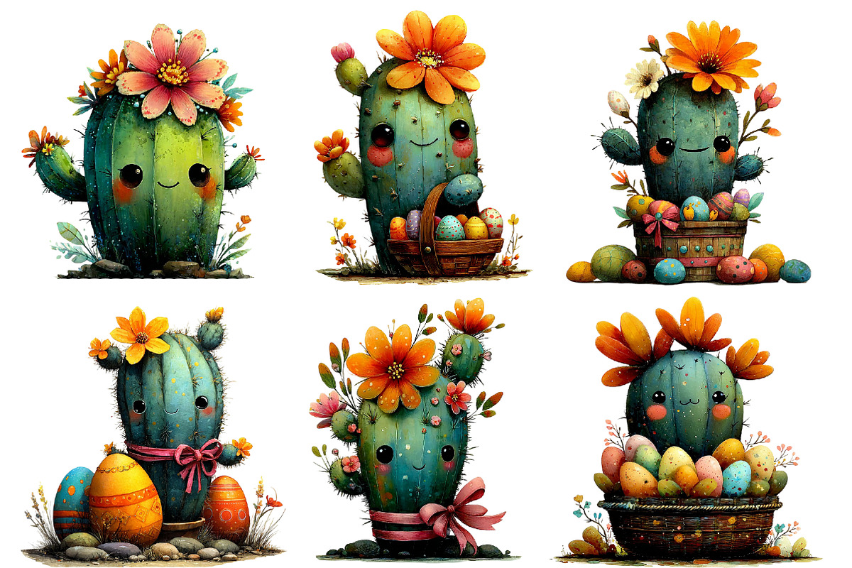 Whimsical Easter Cactus Clipart, an Illustration by Designworld (Photo 5 of 7)