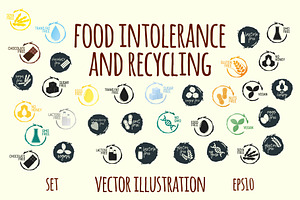 Allergen food icon + recycling label