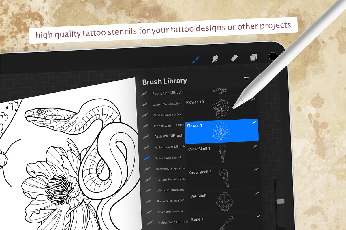 Procreate - Tattoo Basic Stencil Set, a Brush Add-On by DiBrush Studio (Photo 2 of 8)