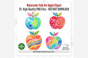 Watercolor Folk Art Apple Clipart, a Seasonal Illustration by Tanya Kart (Thumbnail 10 of 10)