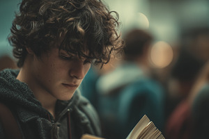 Focused teenage student reads a book, a School & Education Photo by MistyDay