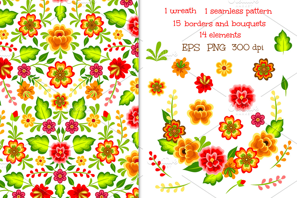 Mexican Flowers (EPS, PNG, JPG), an Illustration by Sveta Aho (Photo 2 of 3)