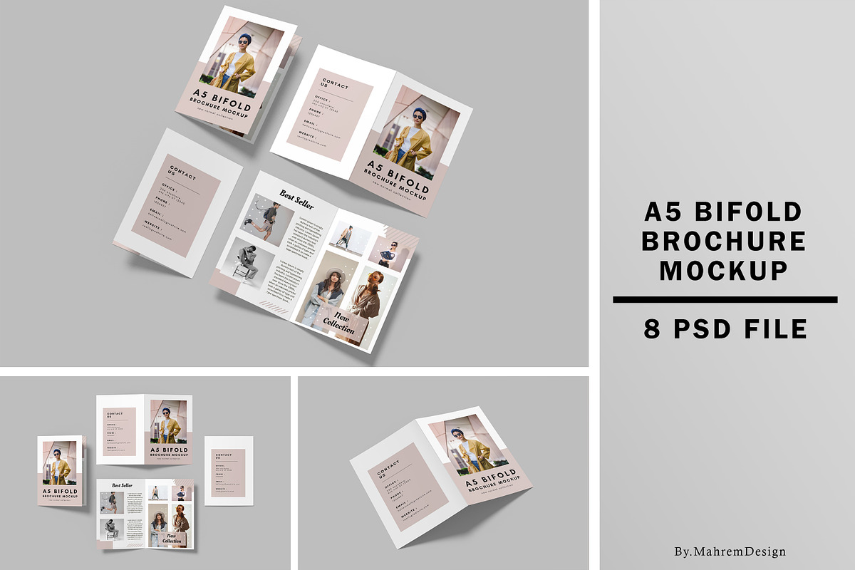 A5 Bifold Brochure Mockup, a Print Template by mahremdesign