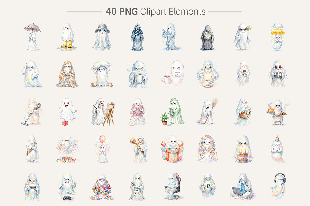 Funny Grumpy Ghost Sublimation PNG, an Illustration by Artnoy (Photo 2 of 8)