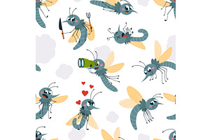 Cute Cartoon Mosquitos Seamless