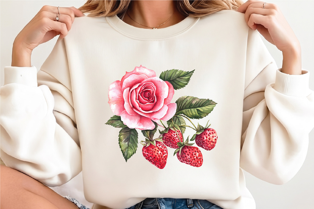 Strawberry Pink Floral Clipart, a Seasonal Illustration by designcity5 (Photo 5 of 5)