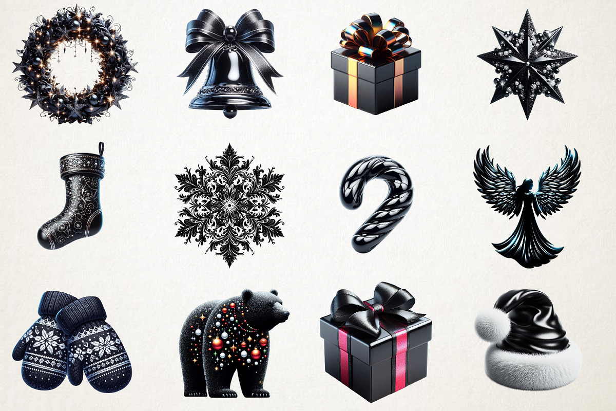 Black Christmas Clipart Set, an Illustration by RobertsArt (Photo 3 of 4)