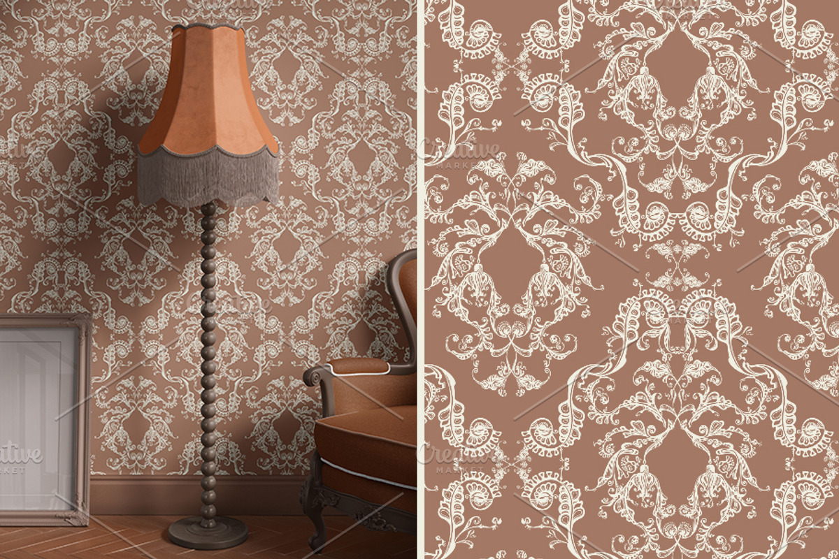 Cream & Mocha Baroque Flowers, a Pattern Graphic by ilustrinna (Photo 2 of 9)