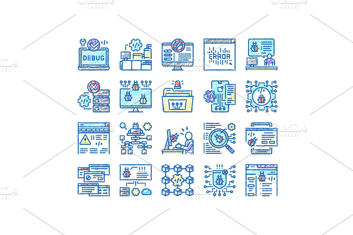 Debug Research And Fix set Icons, an Object Illustration by pikepicture
