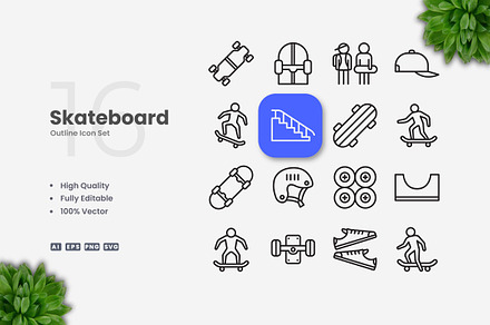 Skateboard Outline Icons, an Outline Icon by Upnowgraphic
