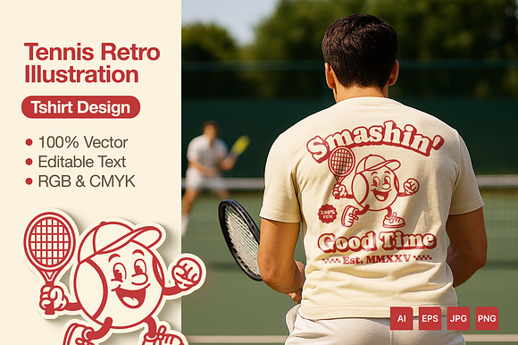 Tennis Illustration Retro Tshirt preview 4