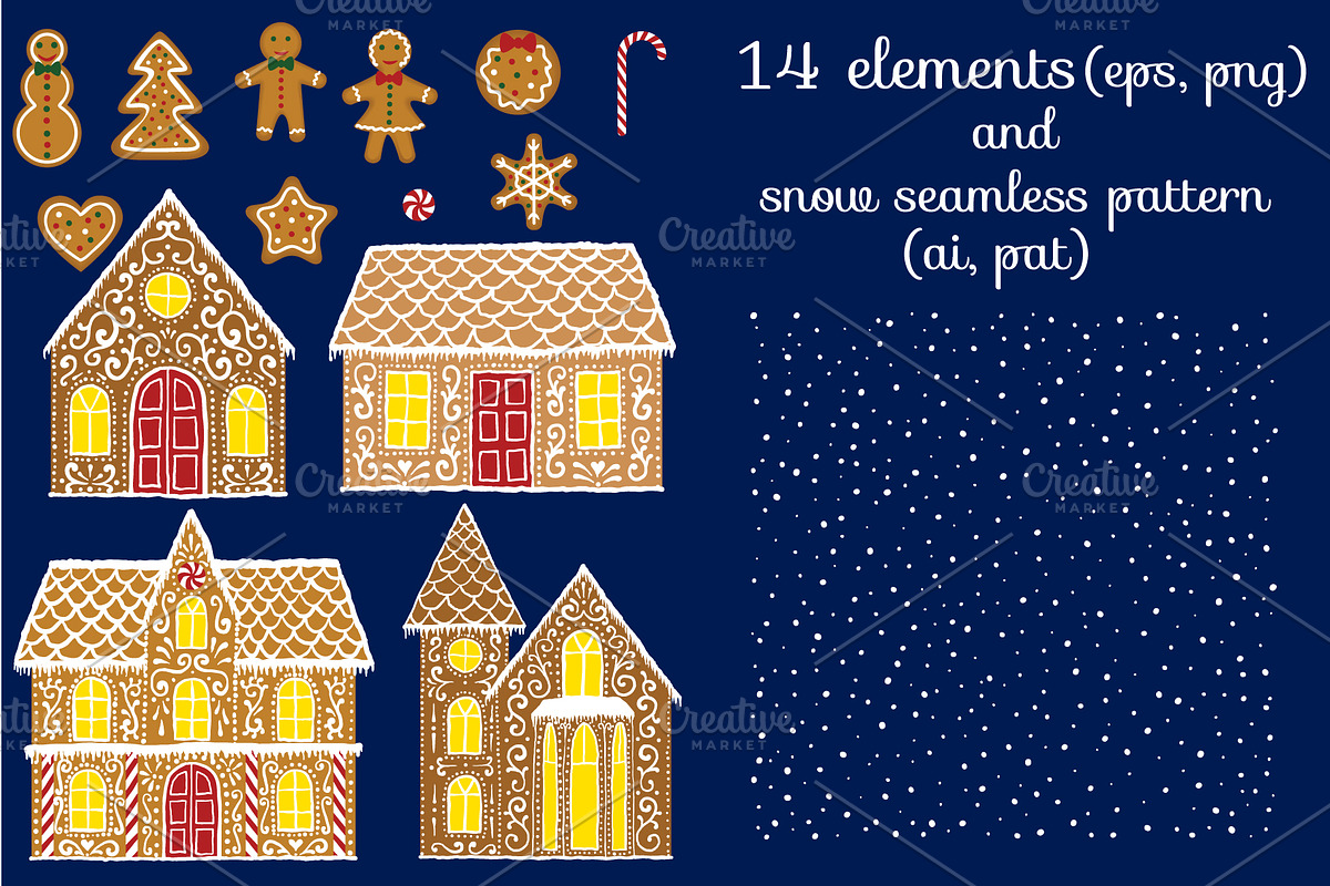 Gingerbread Town (cliparts&patterns), a Decorative Illustration by Sveta Aho (Photo 2 of 6)