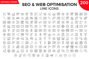 SEO vector line icons set