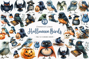 Halloween Birds Clipart, an Illustration by SinaCreation