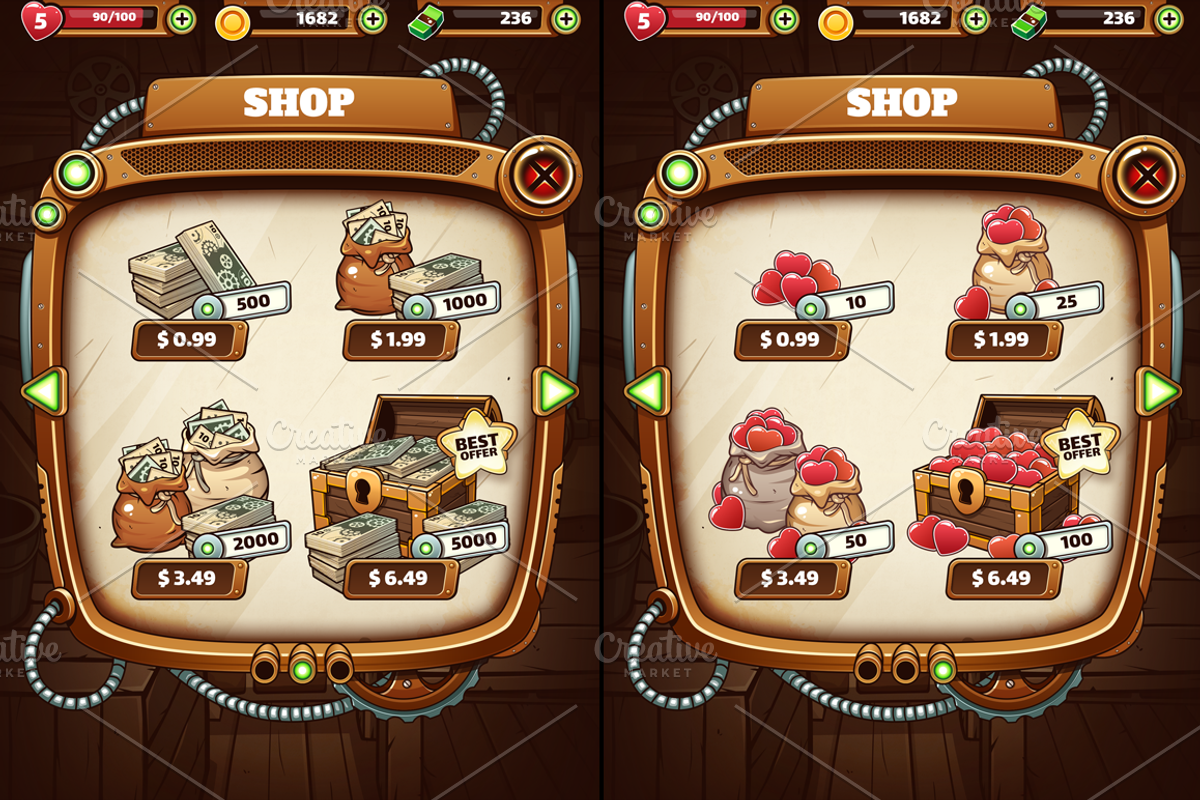 Steampunk GUI for Mobile Game, an Illustration by wowu (Photo 4 of 9)